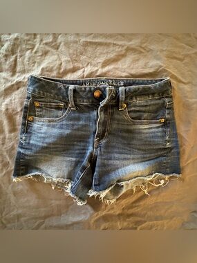 American Eagle Outfitters Dark Blue Frayed Hem Cropped Jeans